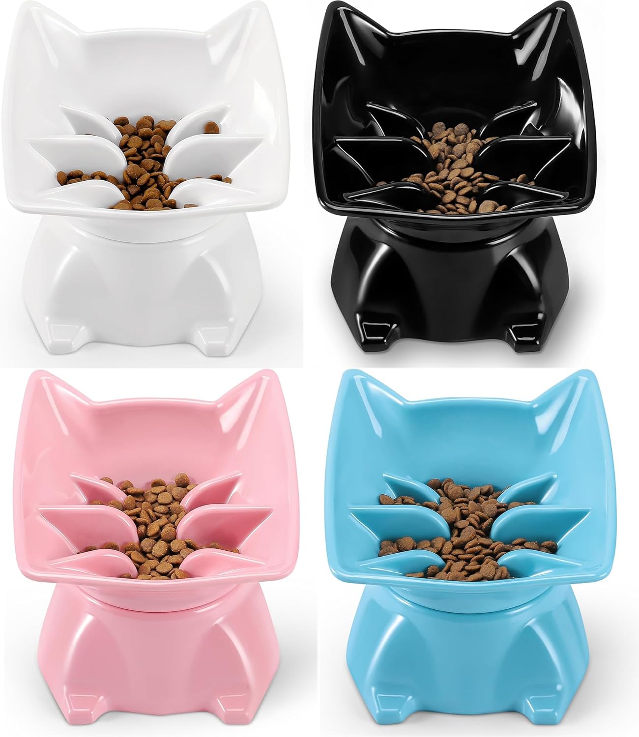 4Pcs Elevated Slow Feeder Cat Bowl,Cute Tilted Detachable Cat Slow Feeder Food Bowls,Anti Vomiting,Whisker Friendly for Cats & Small Dogs