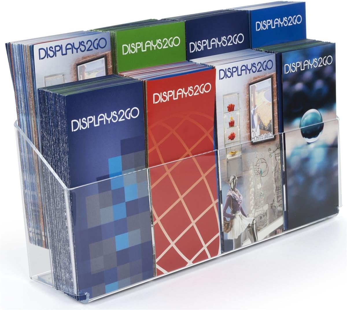 Displays2go Set of 2, 3-Tiered Brochure Rack for Wall Mount or Tabletop Use, Holds 4x9 Pamphlets, 8-Pocket Literature Holder - Clear Acrylic