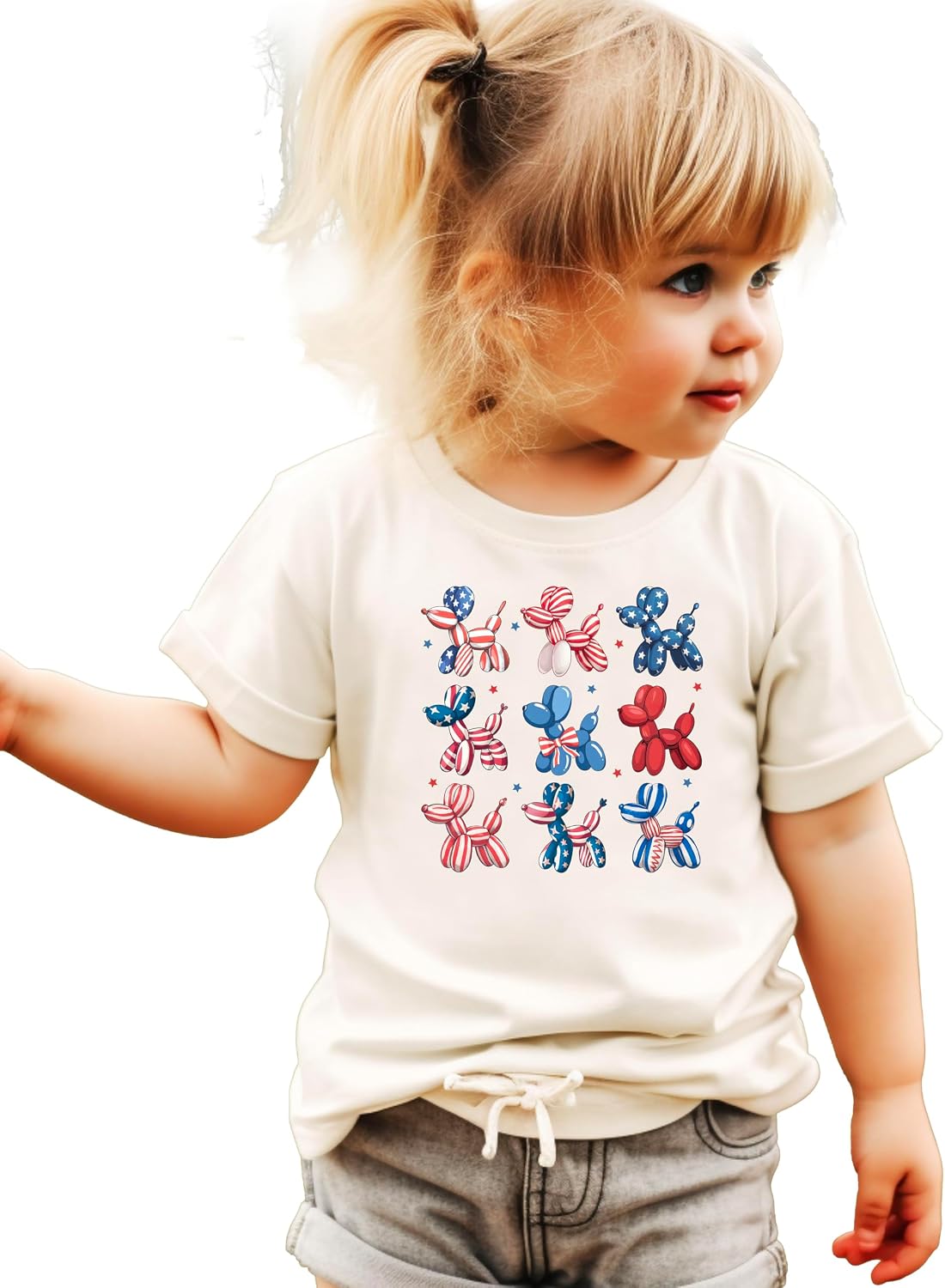 Cute Patriotic Balloon Shirt for Women, Youth and Toddler Girls Matching 4th of July Tee Natural Shirt Youth Medium