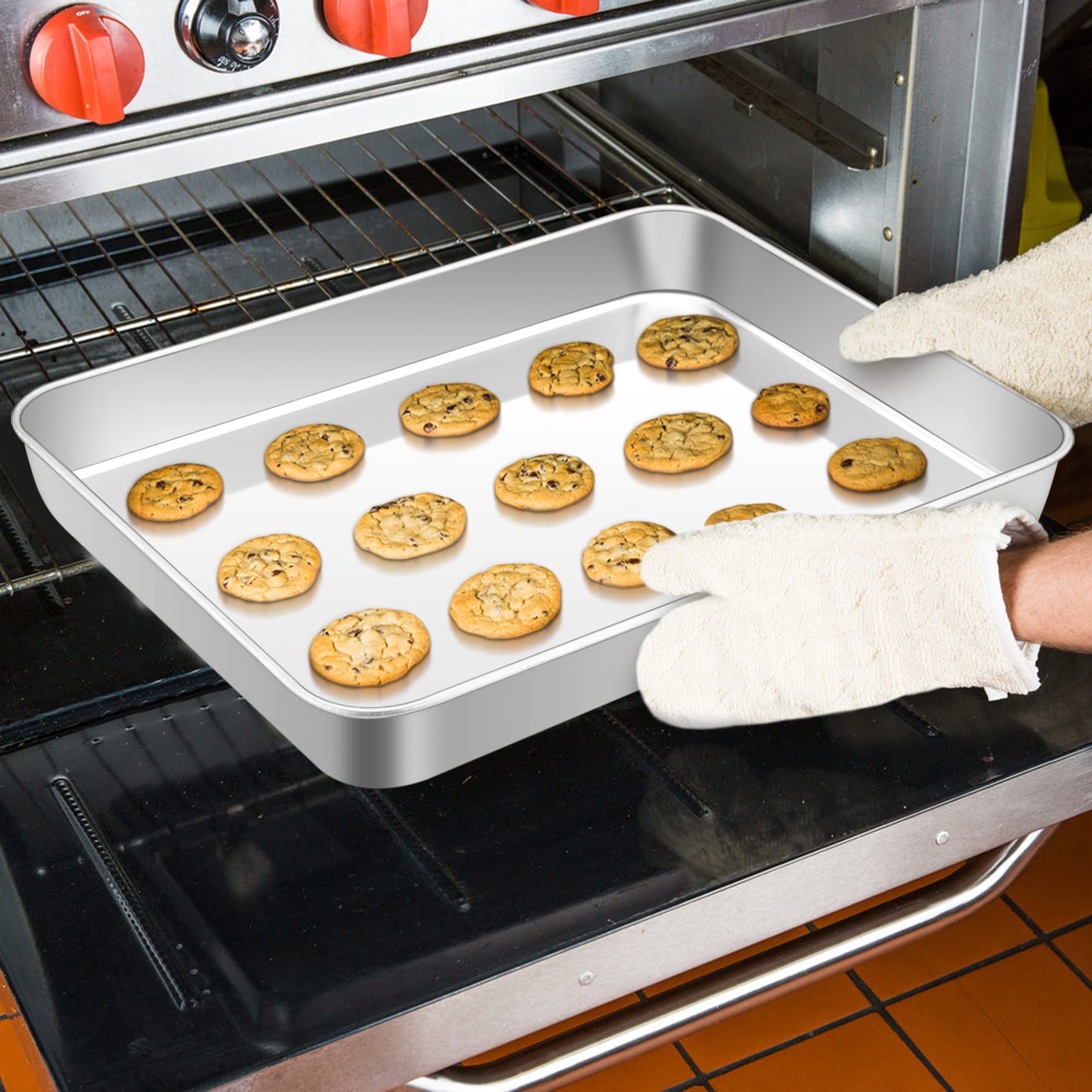 Onader Antiaanbak Bakplaat, Roestvrij Staal Ovenschaal Bakvorm 2-delige Set, Diepe Ovenplaat Cakevorm voor Brownies, Lasagne, Ovenschaal, Gezond & Gemakkelijk te Reinigen - 31,5 x 24,8 x 5 cm