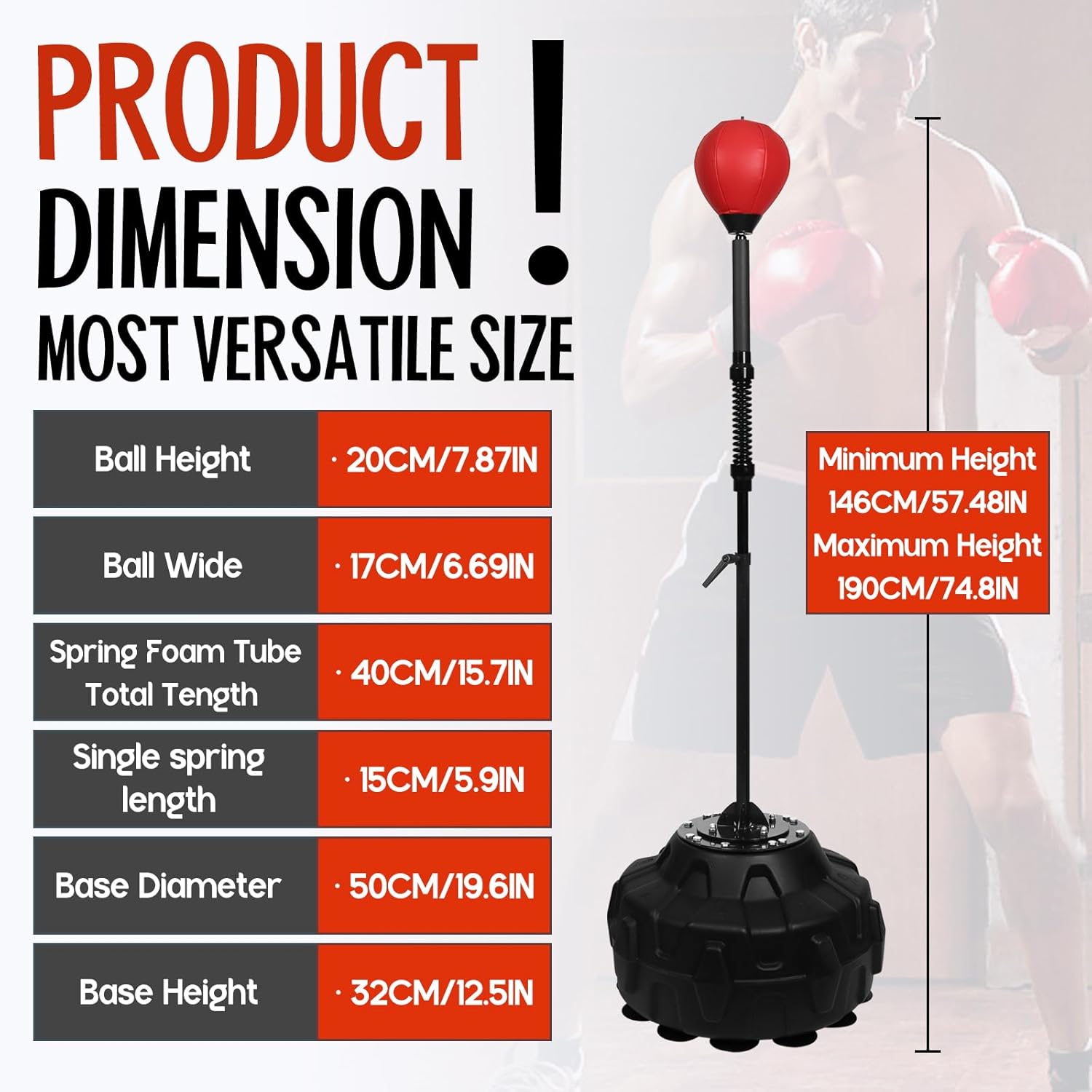 Speed Bar with Stable Base - MMA High Energy Spring - Reflex Bag Free Standing Boxing Bag with Adjustable Height & Durable Stress Relief Ball for Fitness Enthusiasts (red)