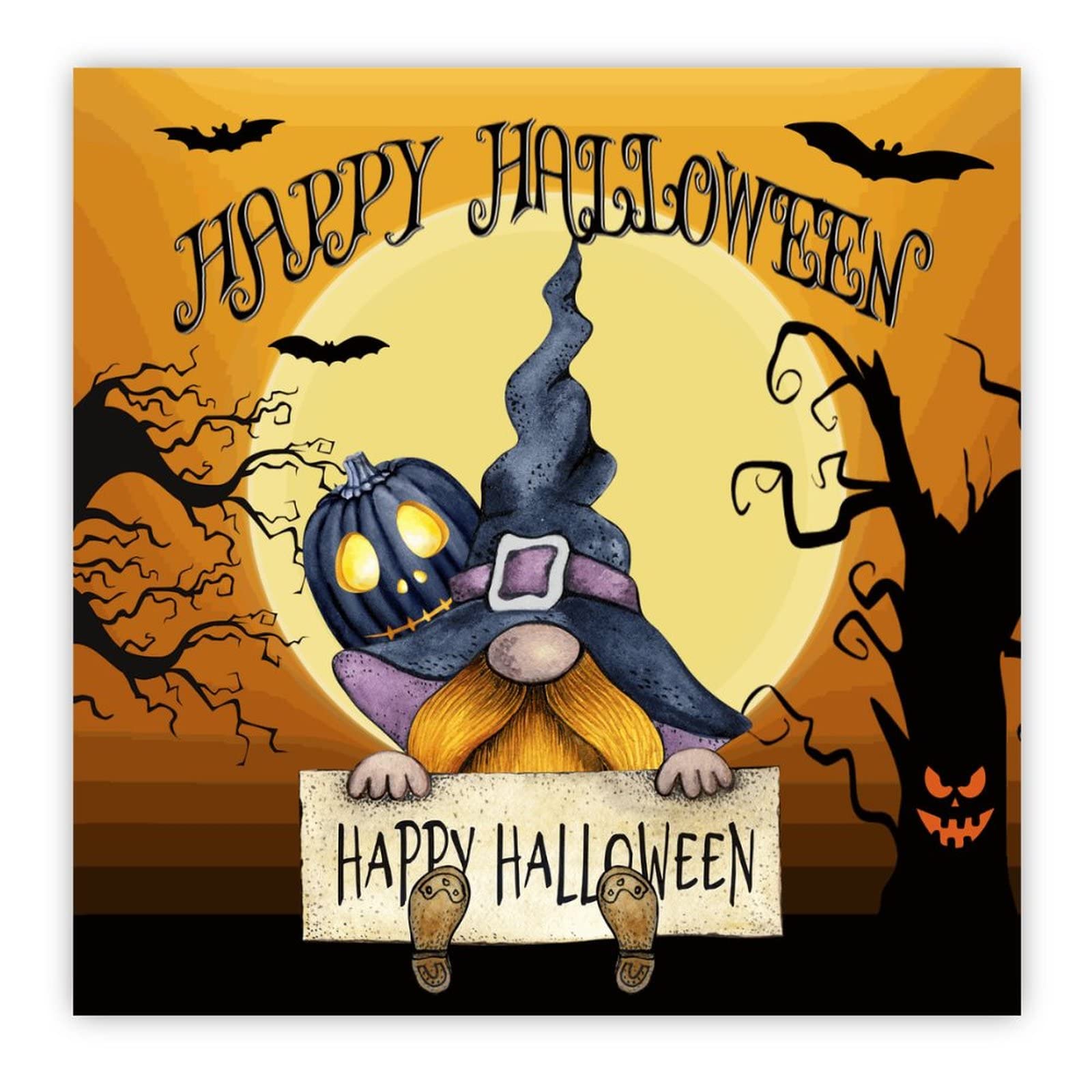 Panneau mural bois Halloween déco vintage nain et sorcière pour chambre enfant