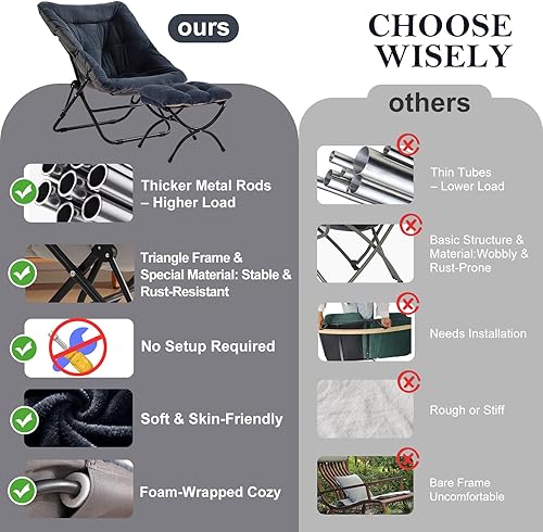 Miniatura 81 de Silla platillo, cómodas sillas de dormitorio, silla plegable de piel sintética de gran tamaño, silla plegable con marco de metal para sala de estar,