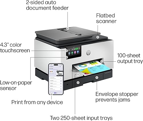 Miniatura 4 de HP OfficeJet Pro 9135e Impresora inalámbrica de inyección de tinta todo en uno, impresión, escaneo, copia, fax, ADF, impresión dúplex ideal para