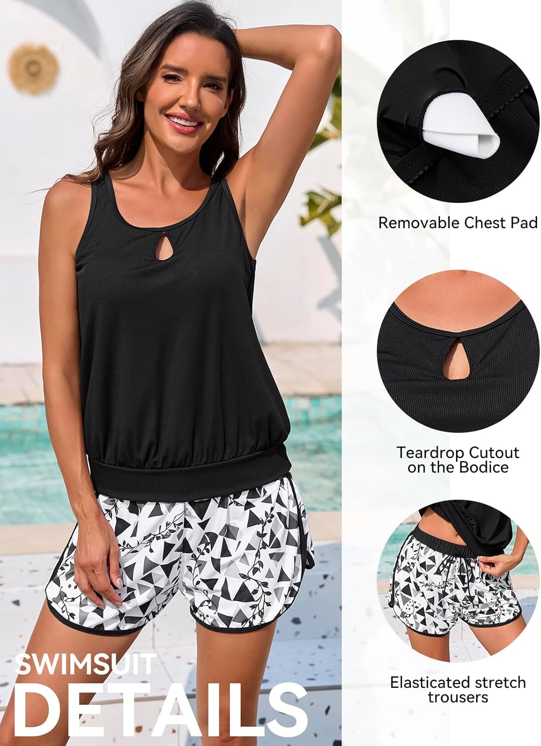 UMIPUBO Modest Tankini Set with Full Coverage Shorts 2-Piece Swimwear for Women Comfortable Bathing Suit for Beach Vacation