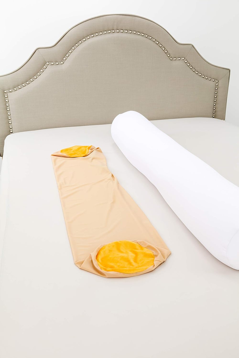 Straight Body Pillow, Full Size Premium Microbead,Side Sleeping/Maternity Pregnant Women, Supportive,Fluffy, Breathable, Cooling, 85/15 Spandex/Nylon Silky Feel Anti-Aging - 48 X 8 - Barely Beige