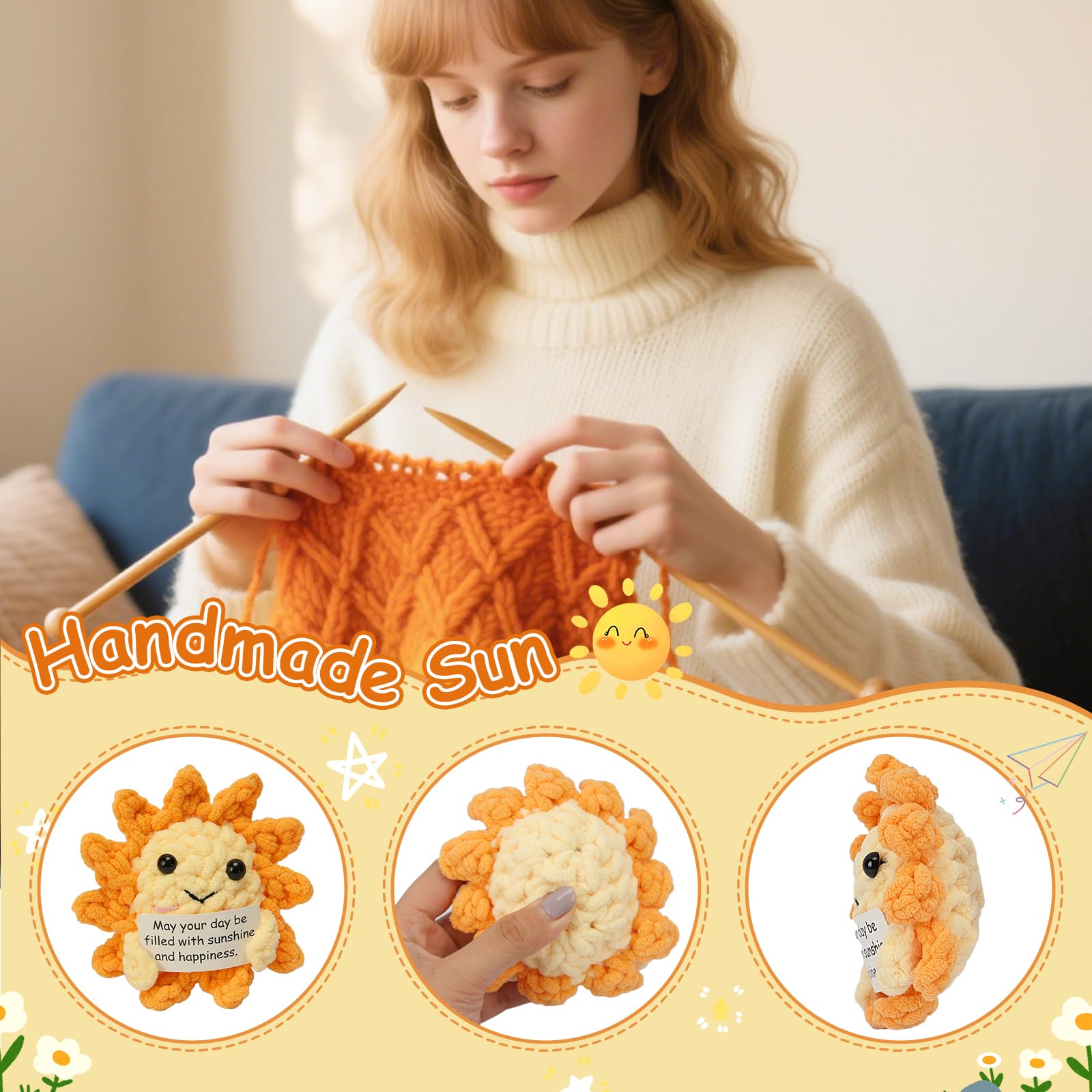 Beeboy Emotional Support Crochet Sunshine - Positive Support Plush Gift Ideas for Women, Crochet Ornament Stuff Advent Calendar, Positive Affirmations Amigurumi Dolls