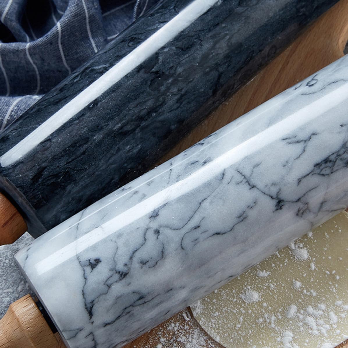 Holzgriff Nudelholz aus Marmor Praktischer Teigroller für Backen und Kochen Langlebiger Natürlicher Antihaftbeschichteter Ausrollstab für Zuhause und Geschenk