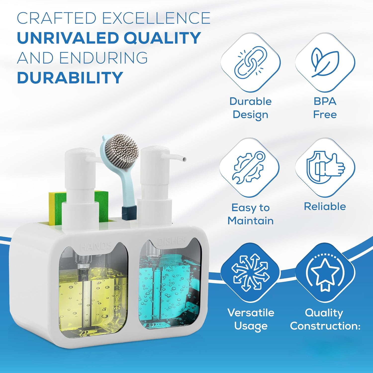Bingobang Soap Dispenser, Refillable Wash Hand Liquid, Dish Detergent, Shampoo Lotion Bottle with Pump Head and Label - Image 2