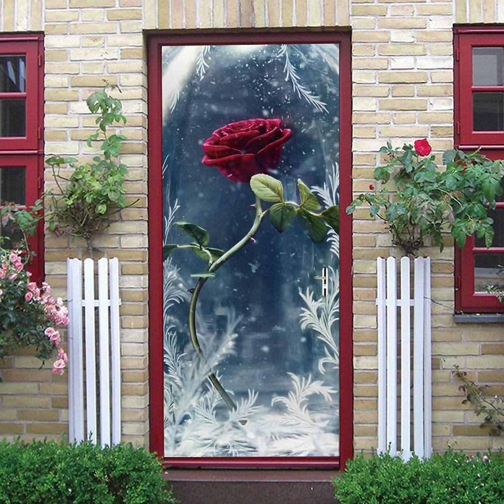 Rote Rose Türposter 80x210 Cm - Selbstklebende 3D Türtapete Wasserdicht Für Wohnung & Bad