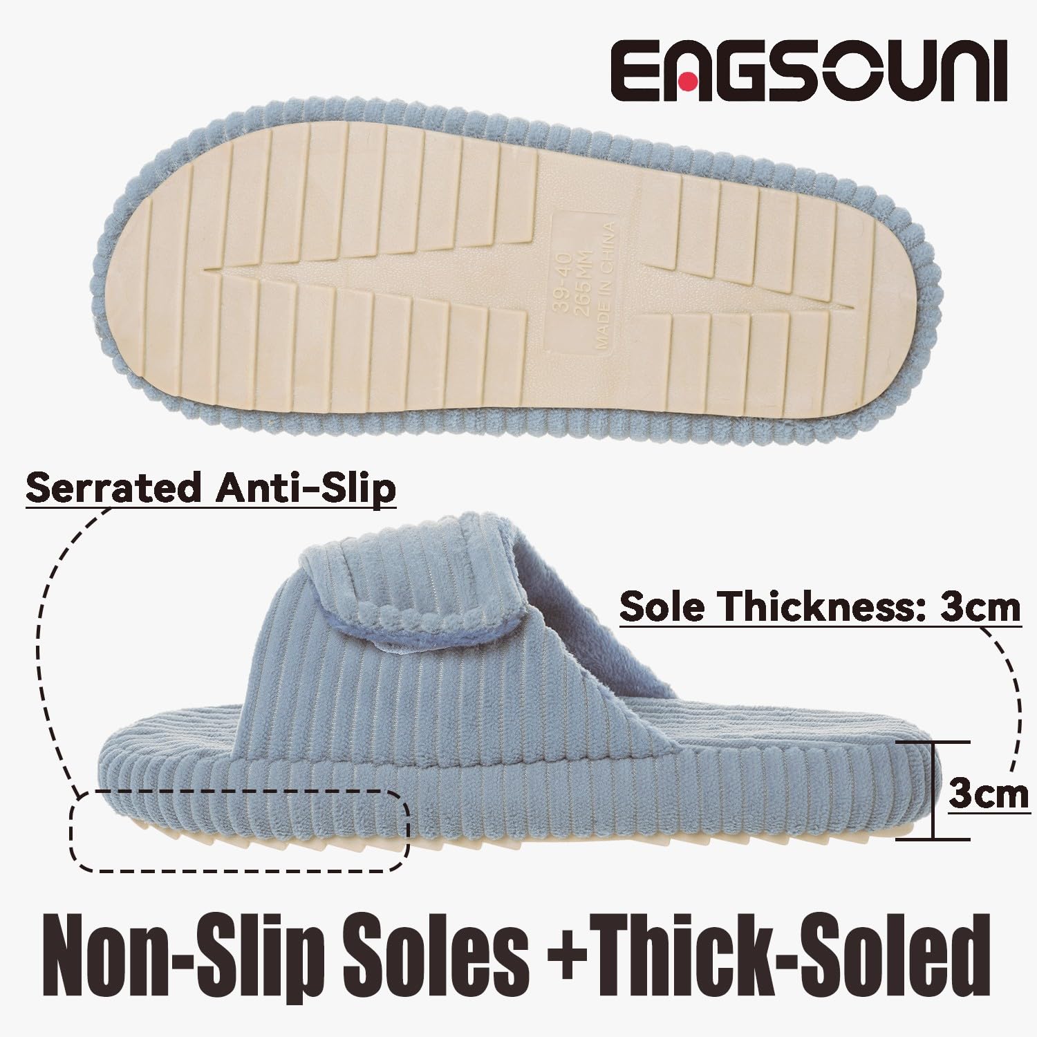 Eagsouni Pantoufles Femme Mousse à Mémoire Confortable Cord Chaussons Réglable Largeur Bout Ouvert Chaussures Antidérapantes Slippers