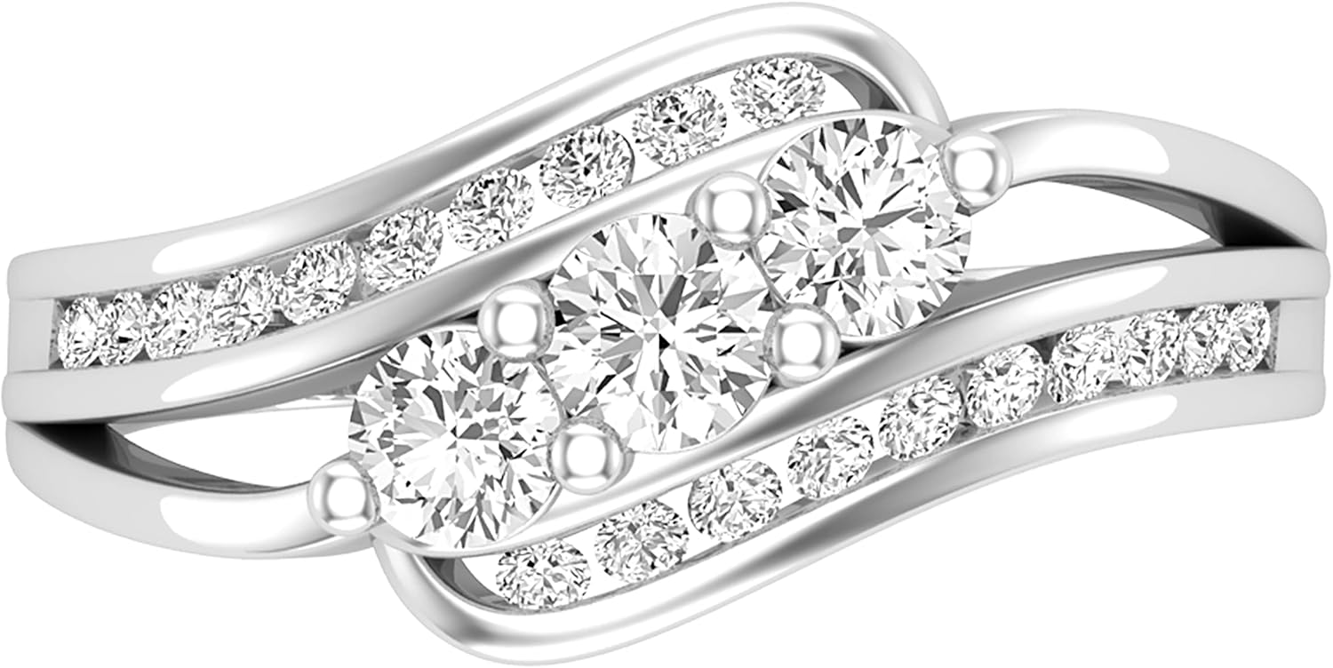 Dazzlingrock Collection 0.50 Cttw Round White Diamond Split Shank Bypass Twist Swirl Style Three Stone Engagement Ring, 14K Solid White Gold, Size 6