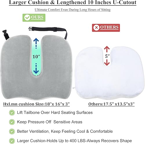 Miniatura 2 de Cojín de alivio del dolor de ciática para sillas de oficina, corte en U extendido de 10 pulgadas, coxis, cojín de espuma viscoelástica para silla de