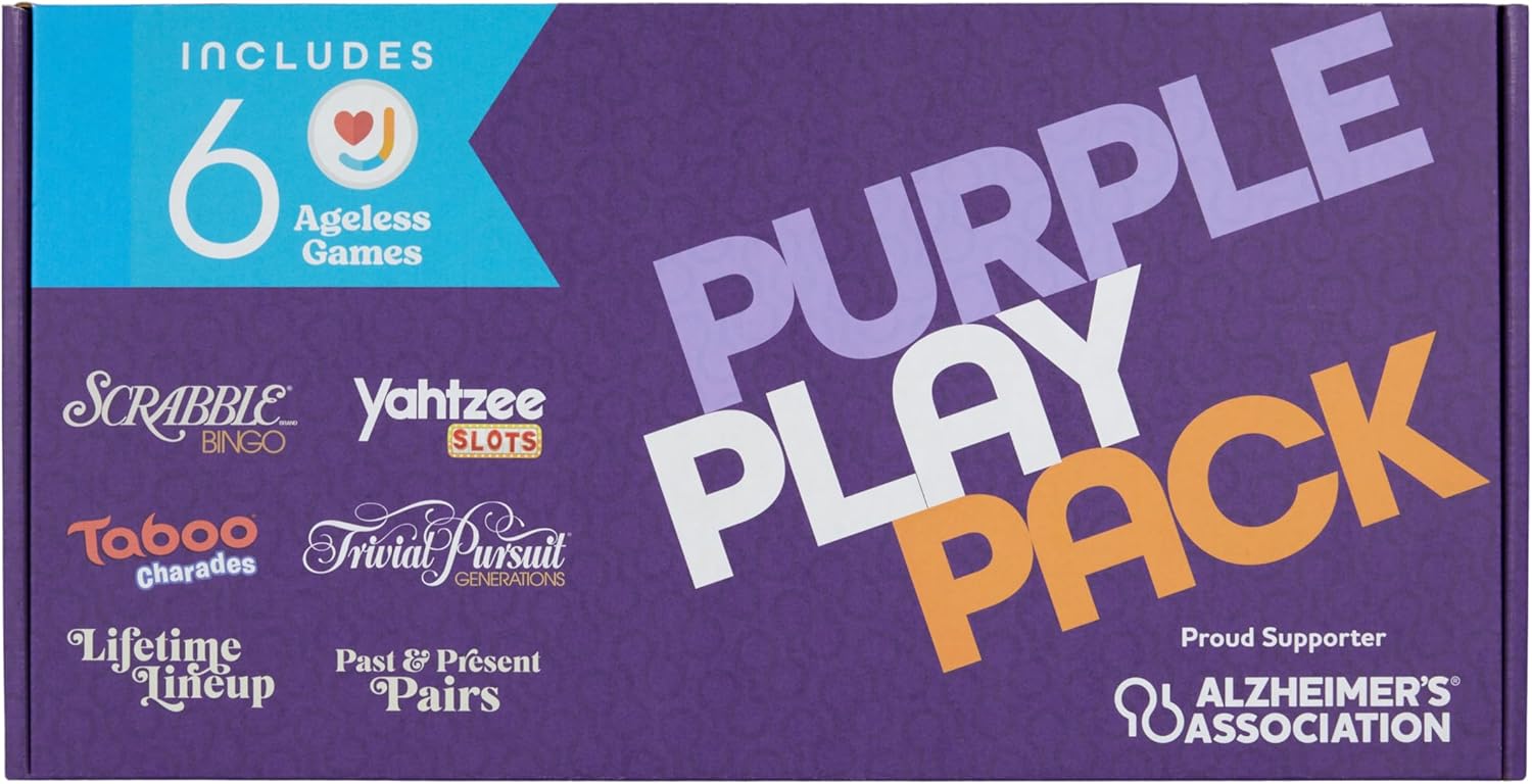 Ageless Games Purple Play Pack – Limited Edition Board Game Bundle for Seniors & Family - Alzheimer's Association Charity Games for Memory Care & Multigenerational Fun