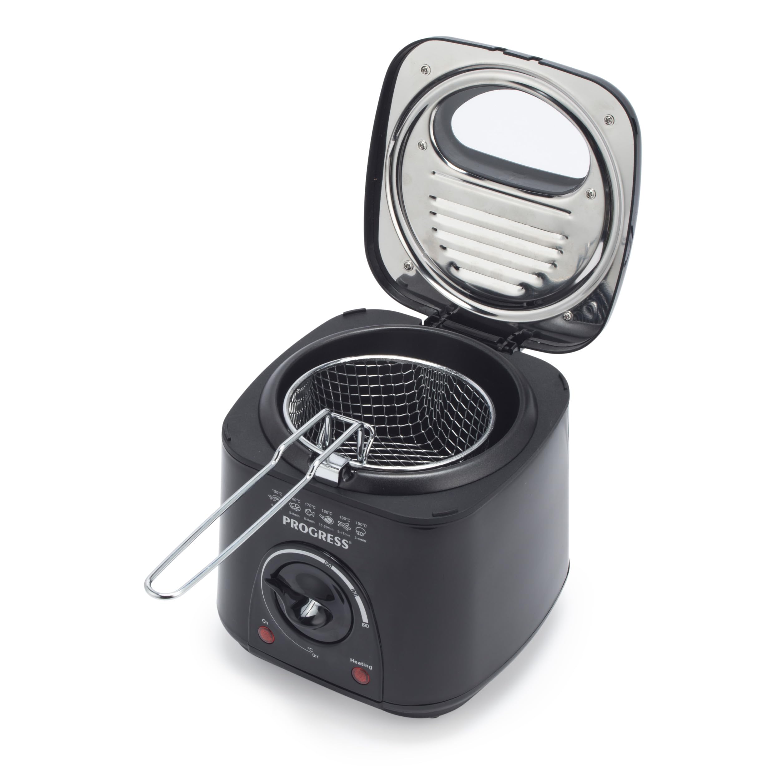 Progress EK2969PBLKVDE Freidora Compacta de 1 L Mini para Grasas Profundas - Cesta de Cocción Antiadherente, Fácil Limpieza, Control de Temperatura Ajustable, Filtro Reductor de Olores, 950 W