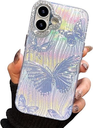 Miniatura 73 de I-MGAE-IN-AR - Funda diseñada para iPhone 12 y 12 Pro, diseño de mariposa plateada brillante, funda protectora de poliuretano termoplástico, suave,
