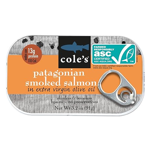 Miniatura 18 de COLE'S MARISCOS - Salmón ahumado empaquetado a mano en aceite de oliva, mariscos sin conservantes, pescado enlatado, alto en proteínas y omegas