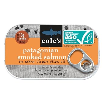 COLE'S SEAFOOD - Hand Packed Smoked Salmon in Olive Oil, Preservative Free Seafood, Canned Fish, High in Protein and Omegas, 3.2 oz Can | Single