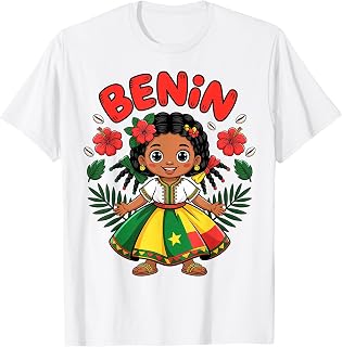 Cute Benin Girl in Traditional Dress and Flowers for Kids T-Shirt