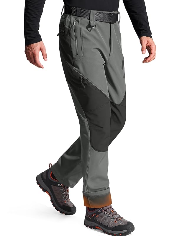 Men's Fleece Lined Pants Softshell Snow Ski Pants(Gray/Black 38W x 30L) by FREE SOLDIER - Used condition - US$38.45