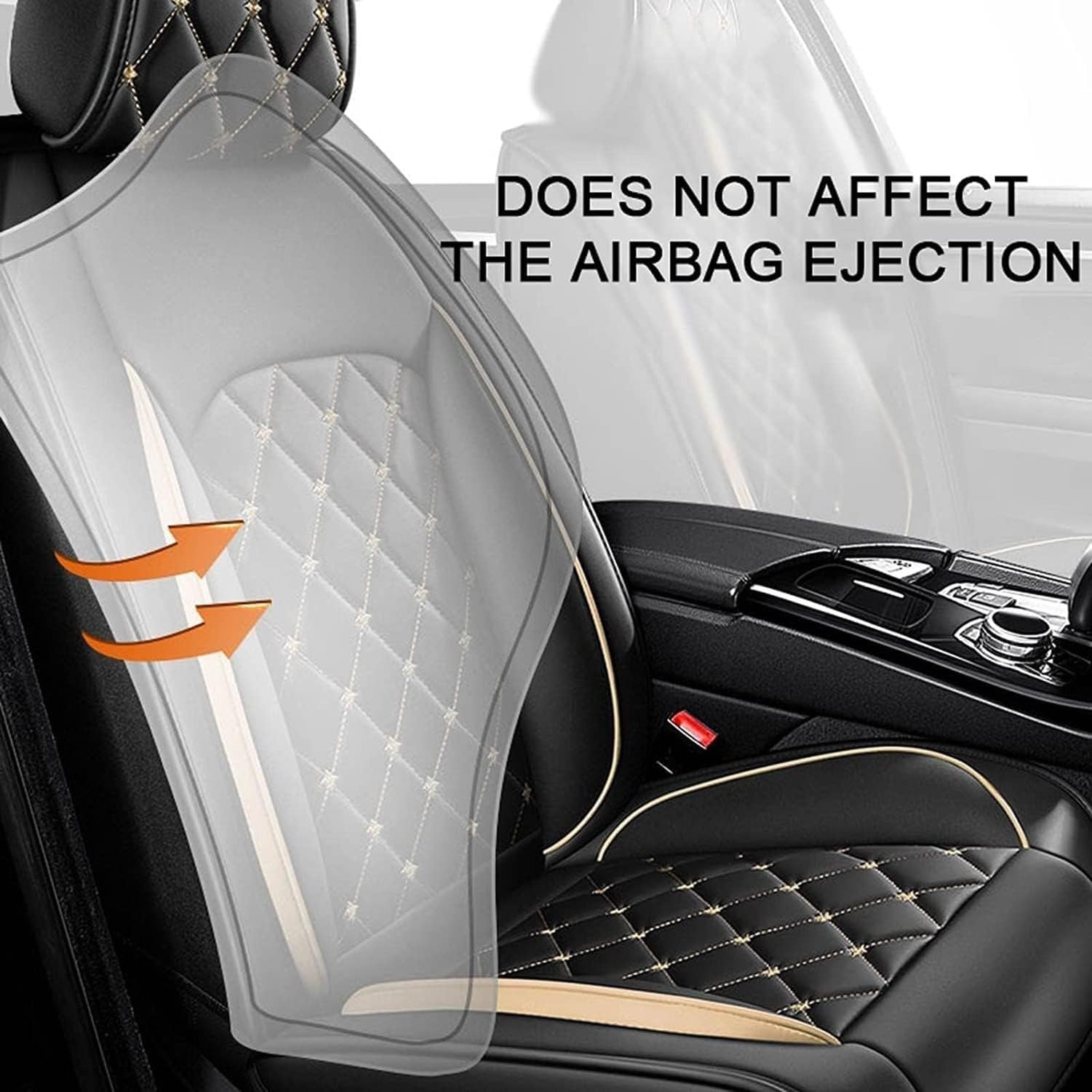 Fundas de Asiento Coche Universales 5 Plazas Protector Asiento Cuero - Cubreasientos Ajustables con Costuras para Coche Gasolina y Diesel, Oro