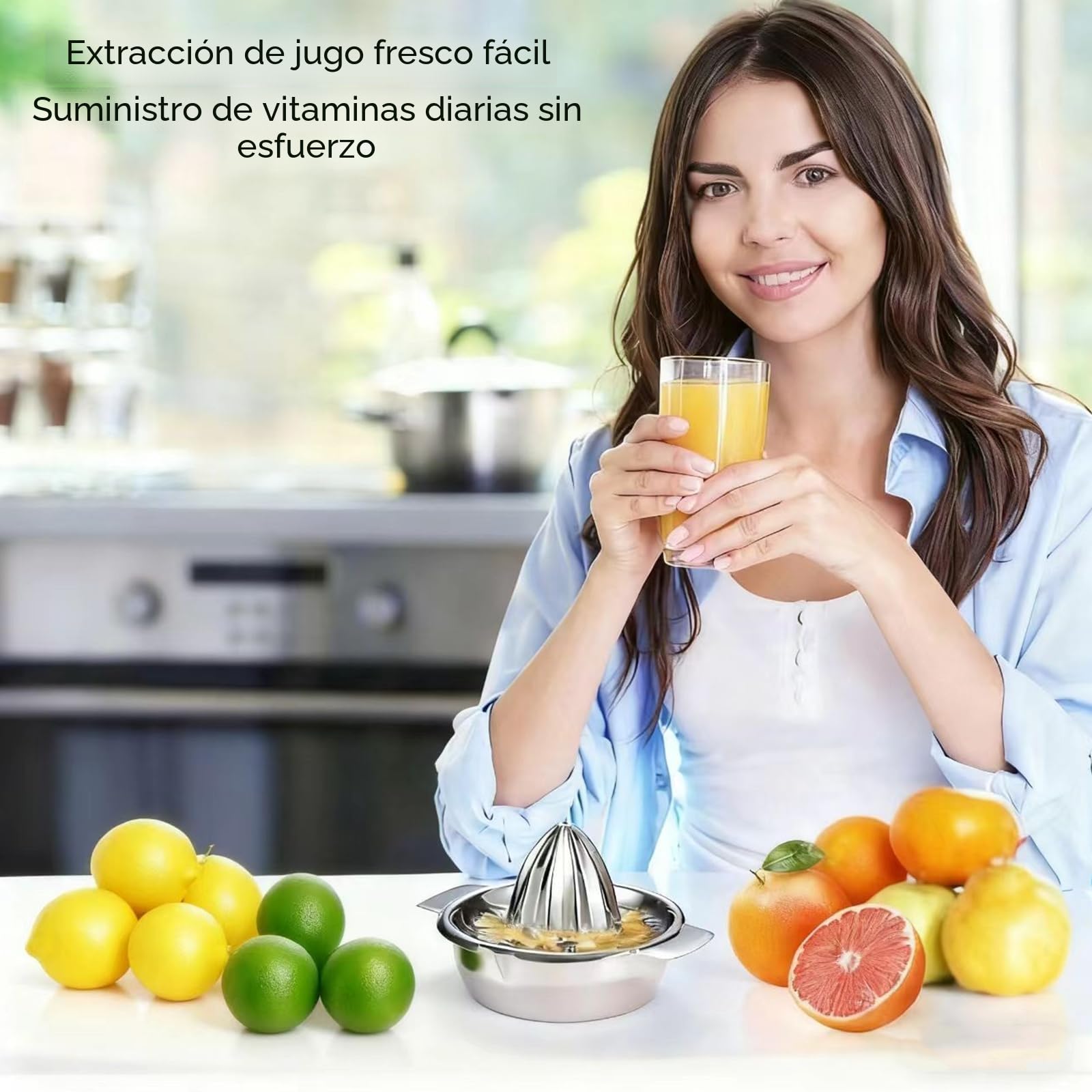 Exprimidor Manual de Acero Inoxidable 304, Citrus Juicer de Mano 350ML, Ø 13,8 cm