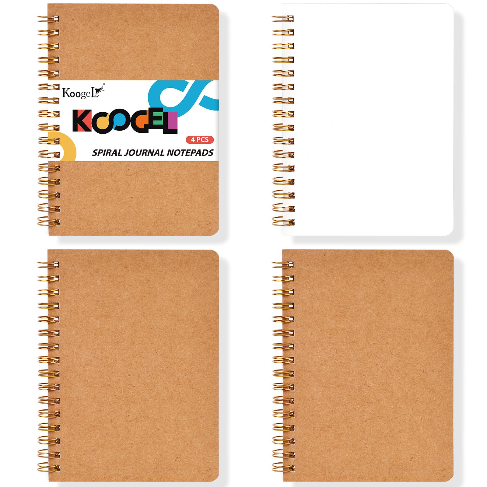 Koogel 4PCS Mini Spiral Notebooks, 4.5x 5.7inch Small Blank Pocket Notebooks Kraft Hardcover Journals Tiny Notepads for School Office Note Taking