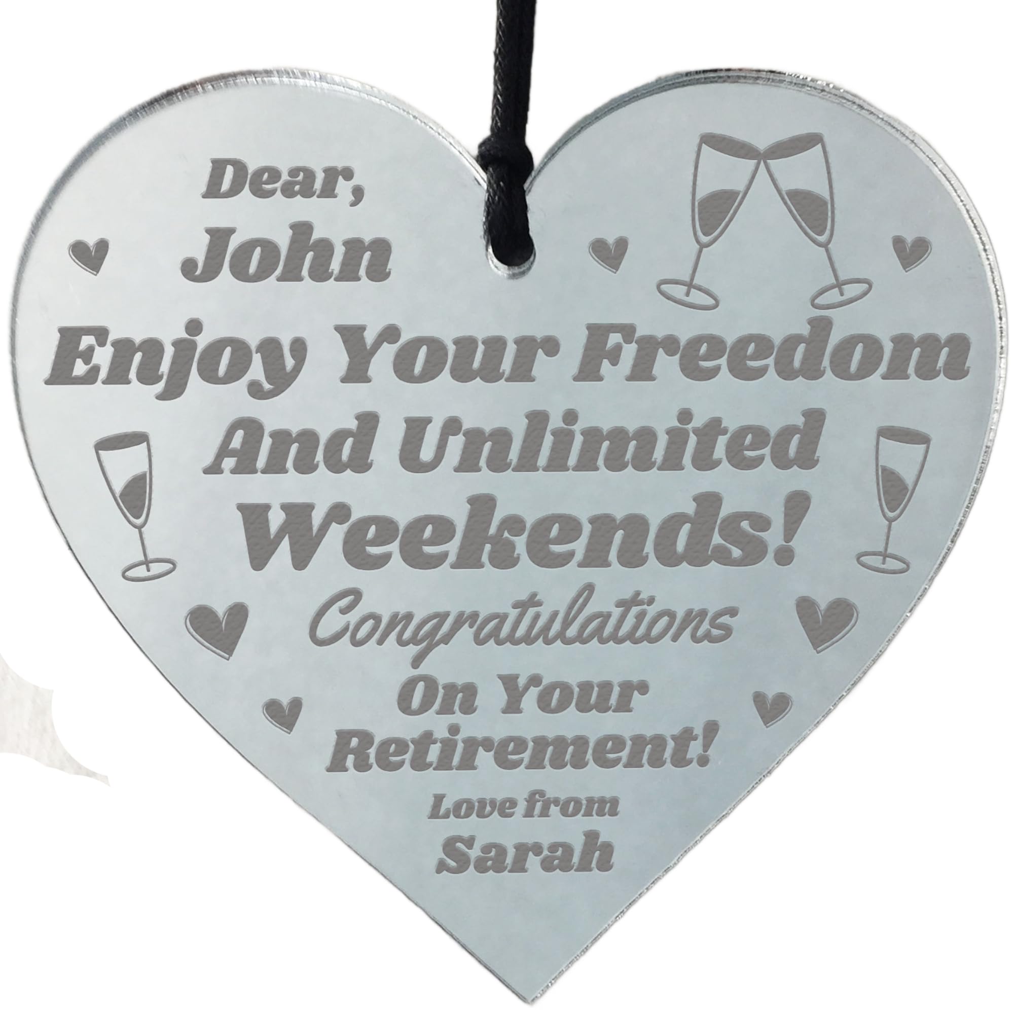 Retirement Gift for Him Her Colleague Goodluck Keepsake Personalised Engraved Heart