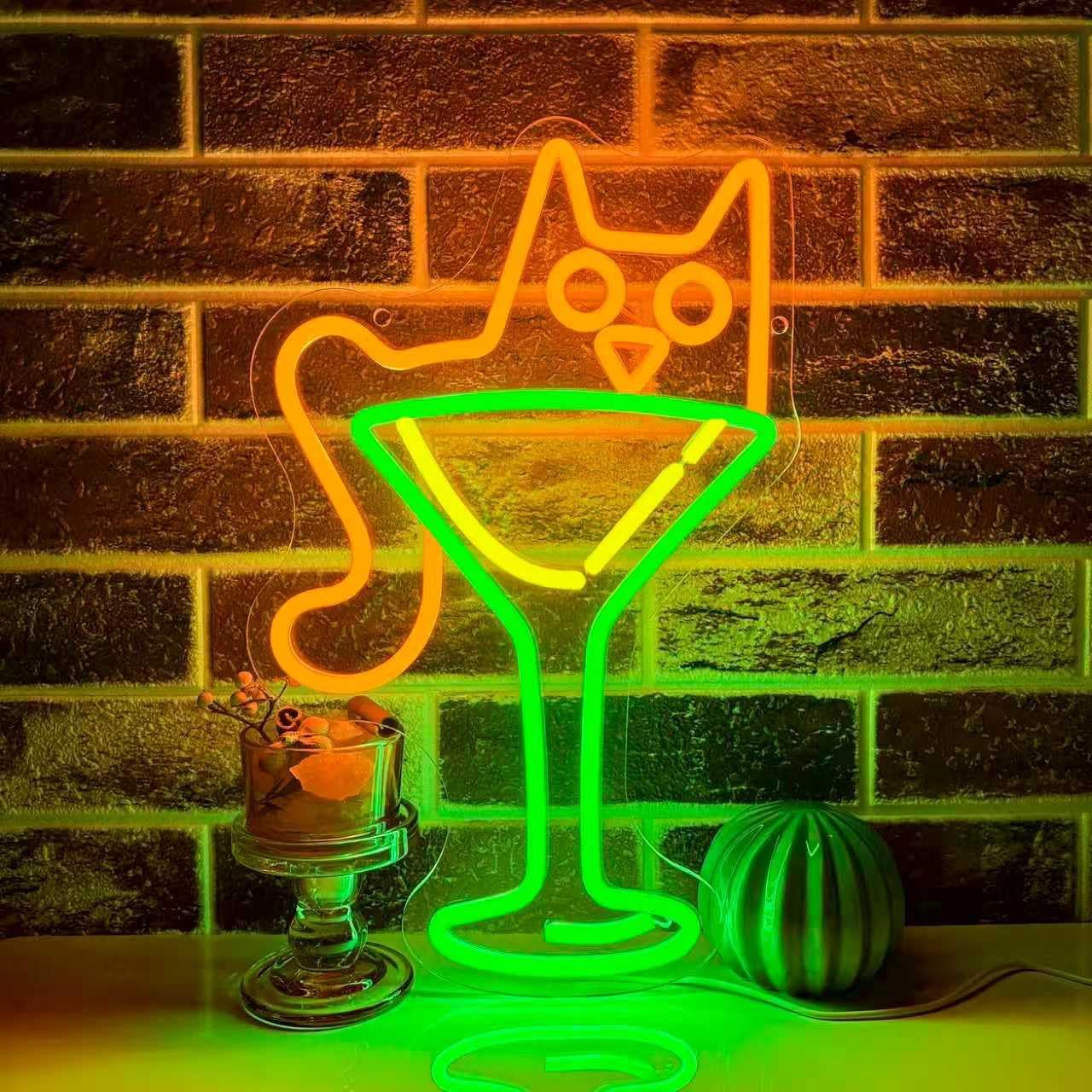 Cat Martini Neon Sign, Cat Neon Light LED Martini Sign USB Powered, for Bar Game Room Cocktail Drink Man Cave Party Wall Decor, Birthday Gifts(15.7 * 9.8 In)