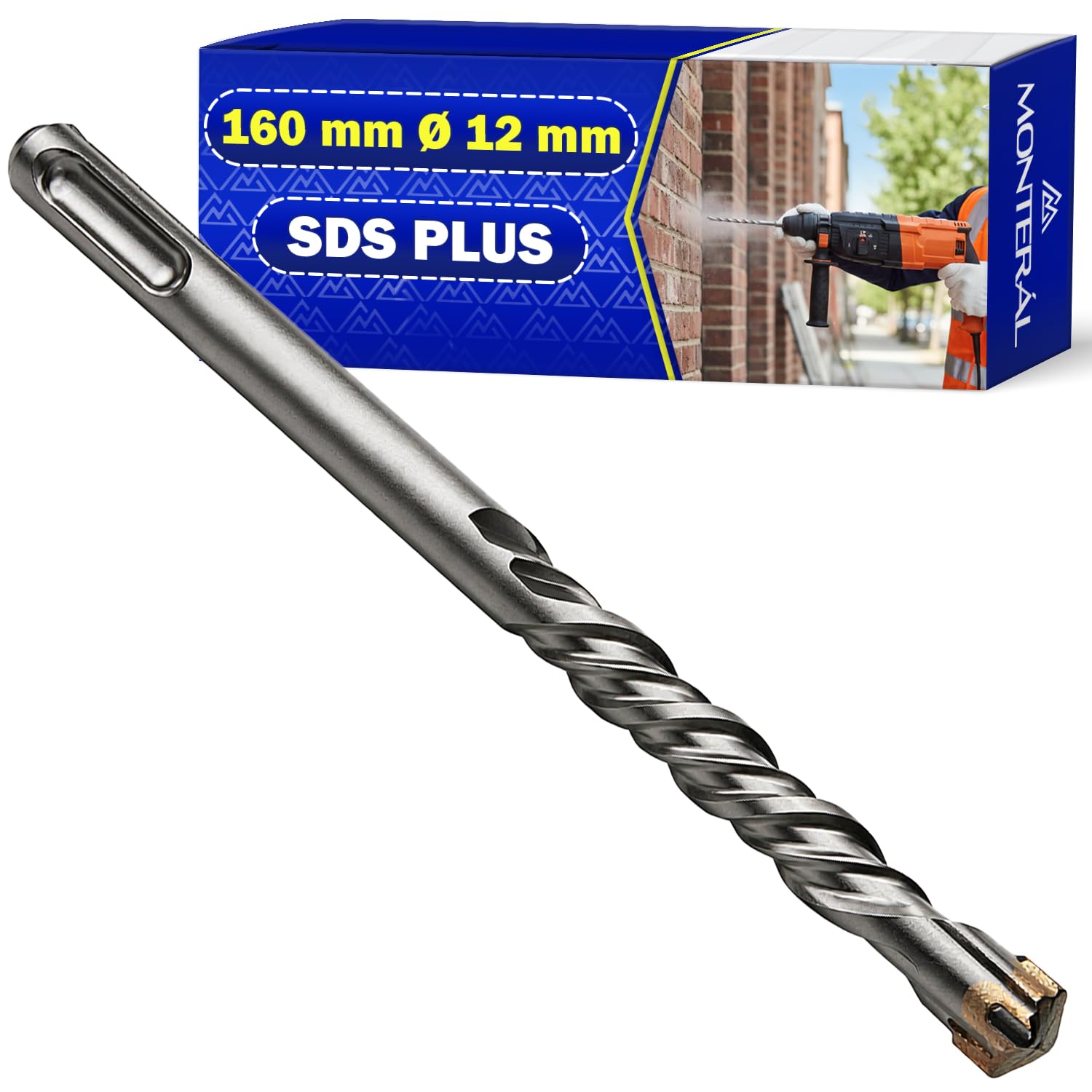 Broca Hormigon SDS Plus Ø12x160 mm Acero y Carburo Tungsteno | Broca para Hormigon se Puede Usar para Ladrillo Paredes Piedra Hormigón Armado - MONTERAL