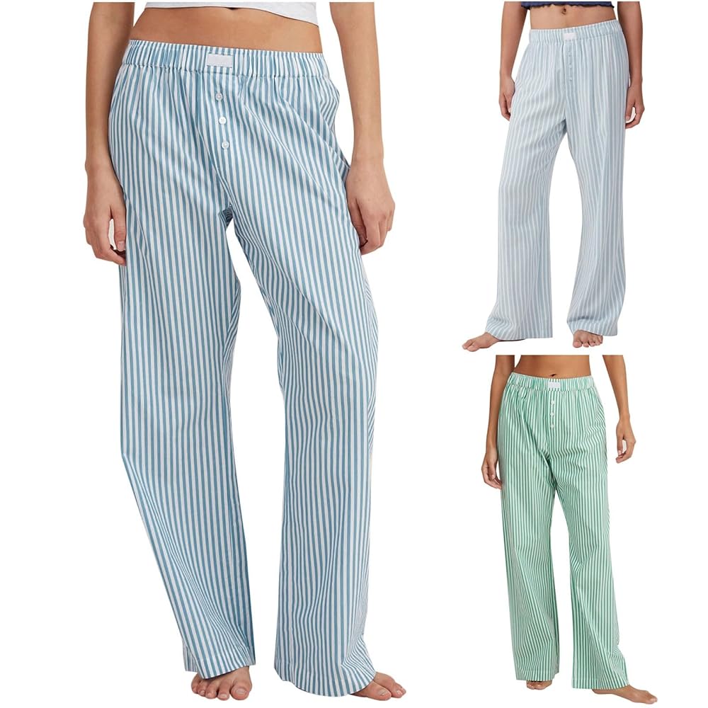 【PORTERNA】Creamy Stripe Lounge Pants HGps8w Womens Cotton Lounge Pants Vertical Stripes Pajams