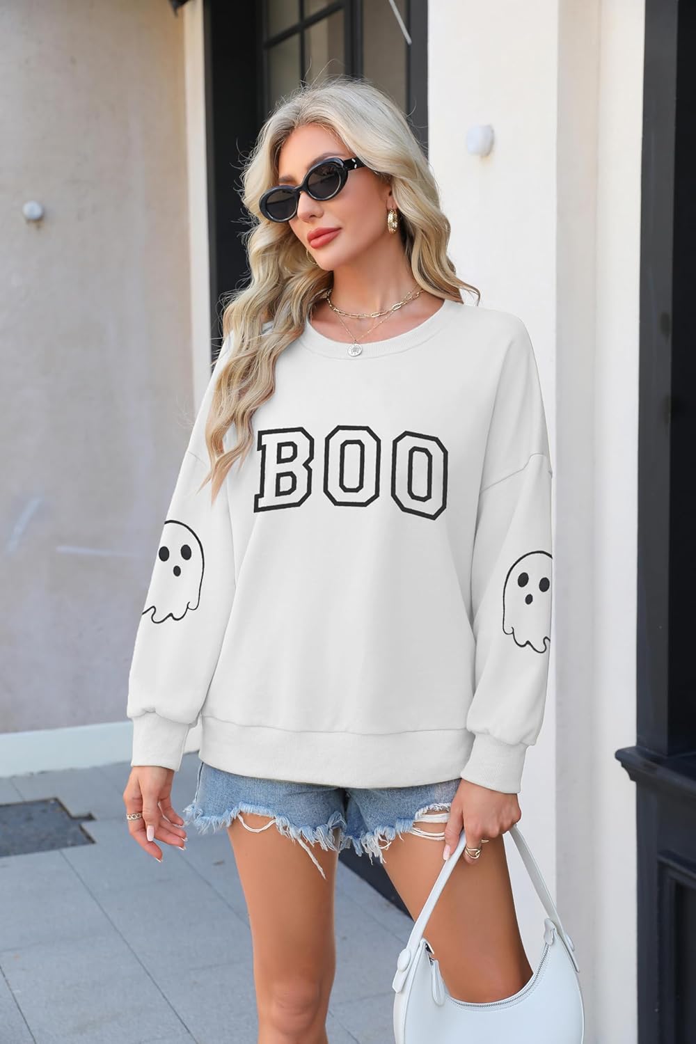 Halloween Sweatshirt for Women Boo Graphic Long Sleeve Shirt Crew Neck Ghost Fall Pullover Tops - Image 4