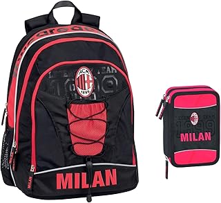 ZAINO SCUOLA Milan Milano tondo ORIGINALE NUOVA COLLEZIONE NEROAZZURRO calcio tifoso + astuccio 3 piani zip completo + omaggio penna glitterata + omaggio segnalibro