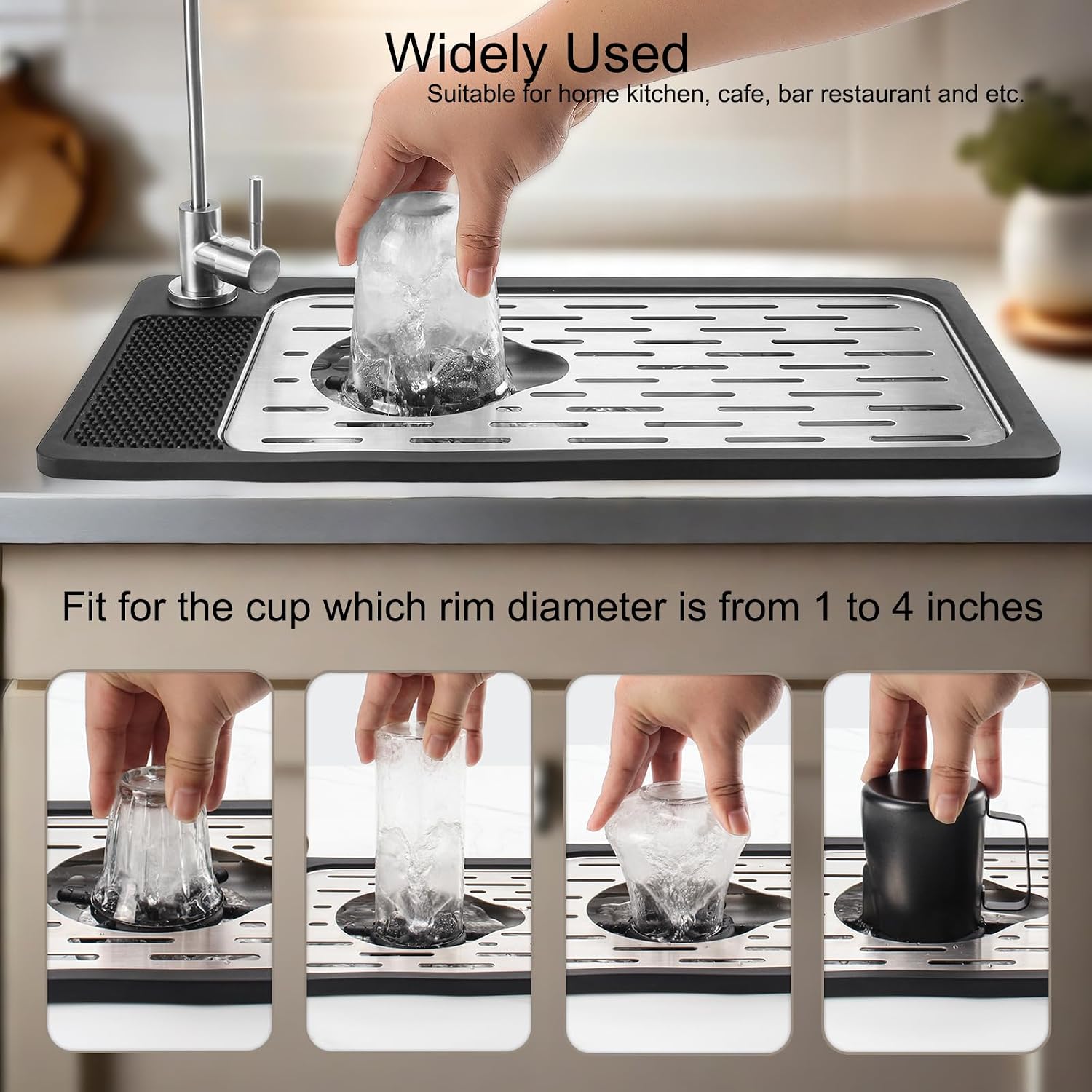 DIBTSA Pitcher Rinser, Stainless Steel Countertop Glass Rinser Cup Washer Sink with Side Spray,Drip Tray for Home Cafe Restaurant image 5