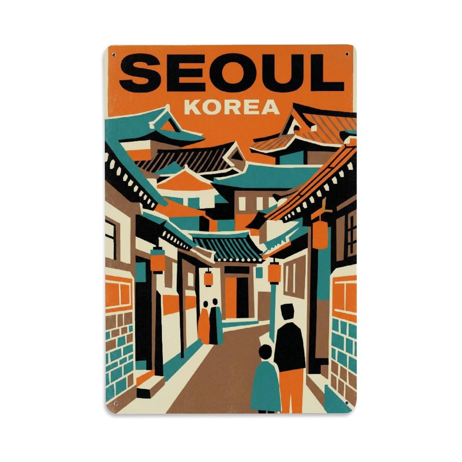 Metal Tin Sign Vintage Travel Seoul Korea Village