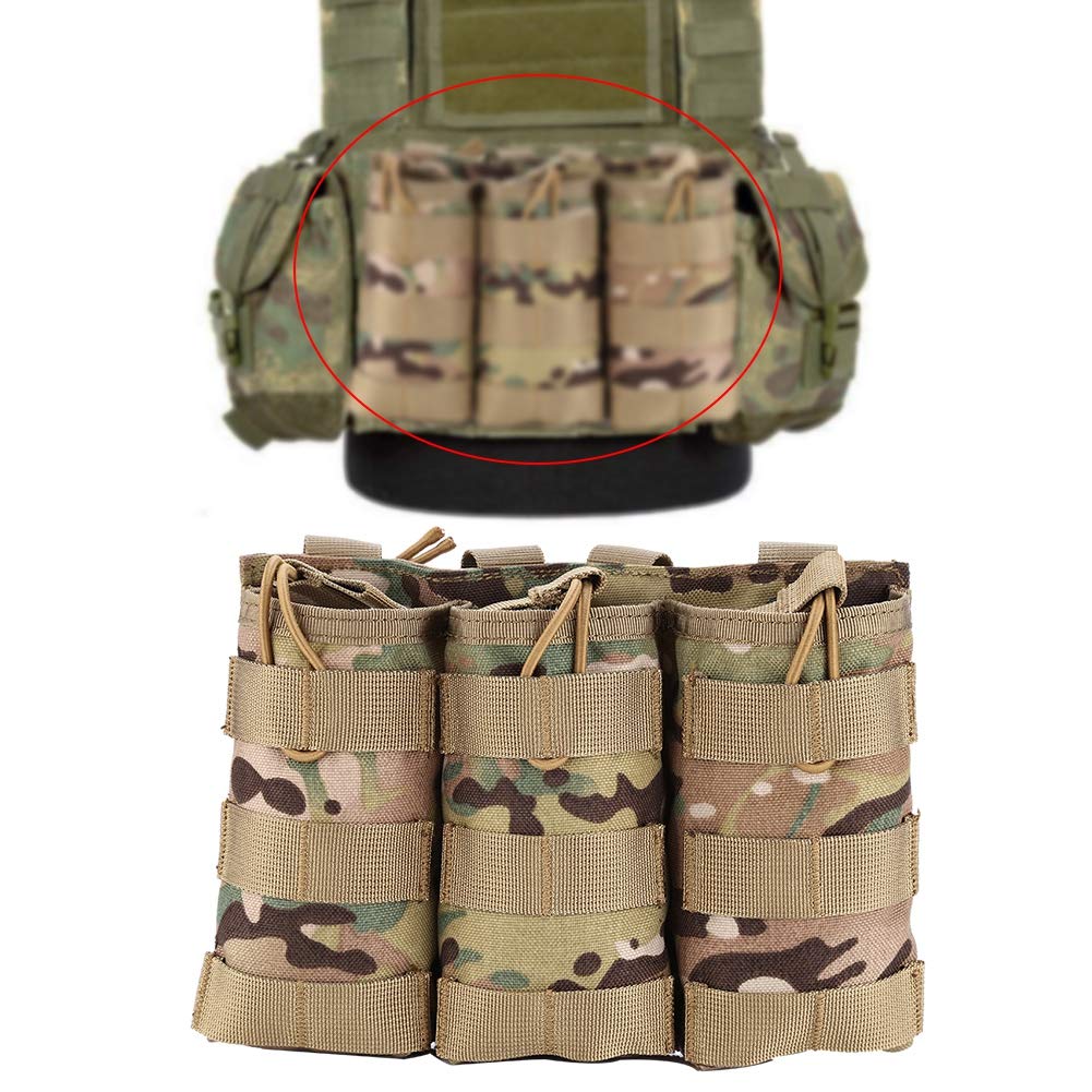 Pochette Triple Chargeur MOLLE Nylon 1000D - Porte Magazines Rapide Accès, Sangle Élastique & Ventilation, Pour Airsoft & Outdoor