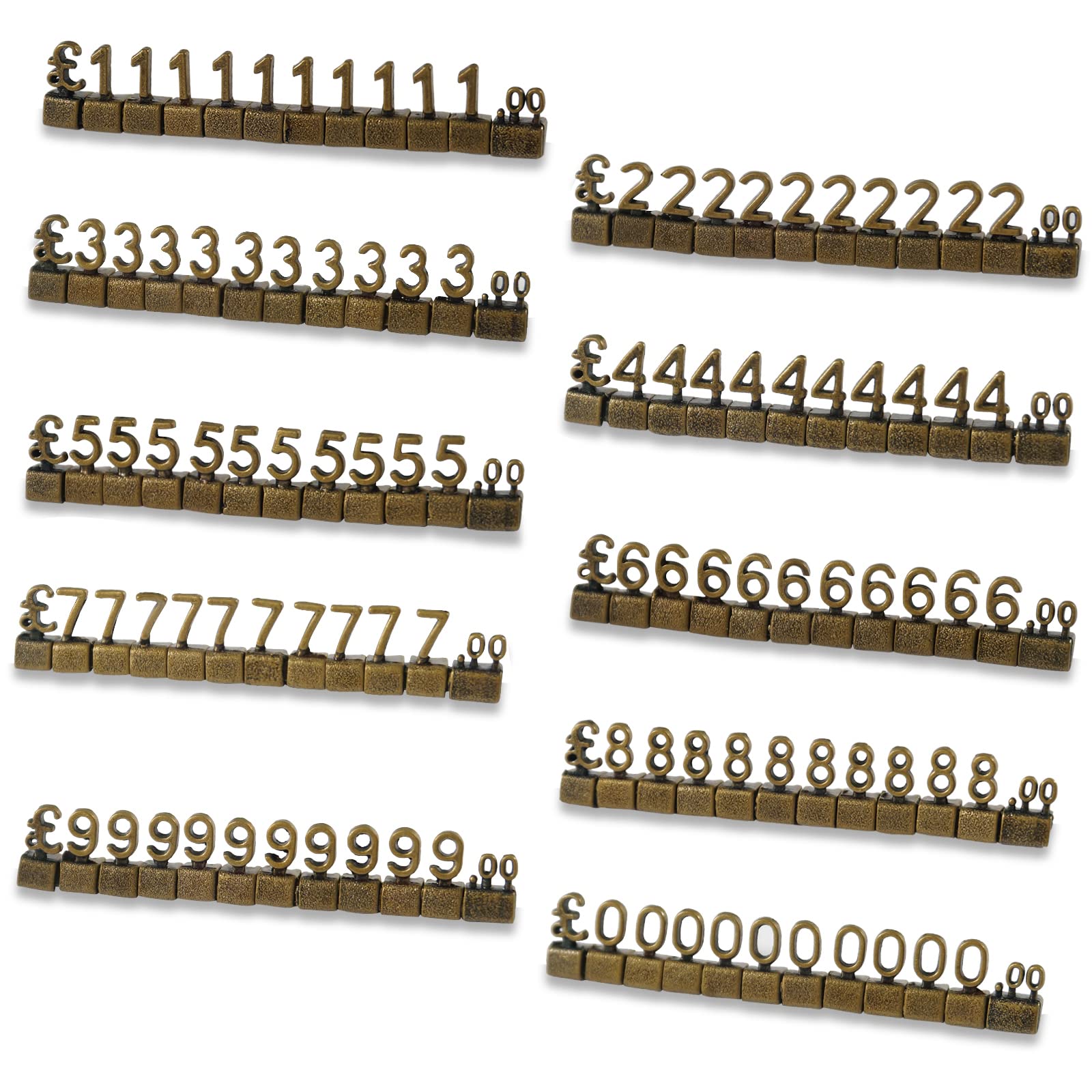 Etiquetas de precio 3D en bronce con dígitos ajustables para relojes y tiendas 8