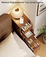 Vista 3 de Narrow Nightstand with 3 Drawers,Solid Wood Narrow Bedside Table Walnut, Modern Skinny Nightstand for Bedroom(Fully Assembly)