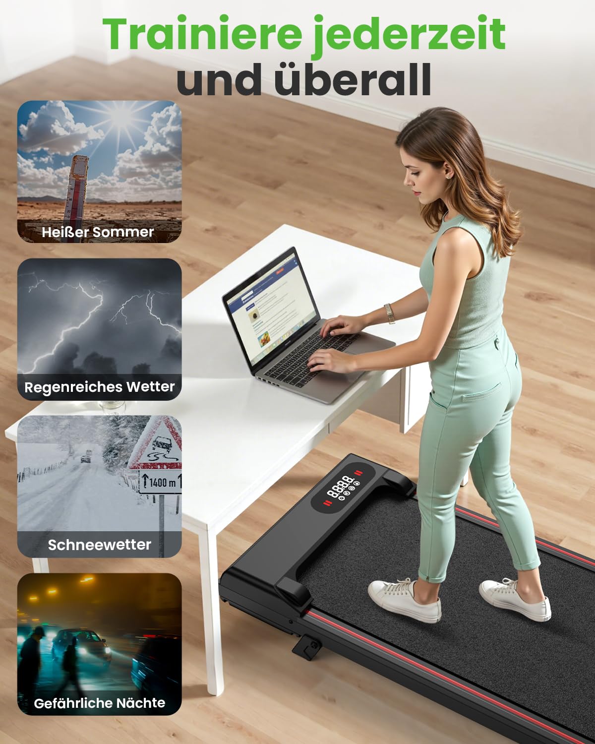 HomeFitnessCode Laufband mit Neigung für Zuhause - Walking Pad Laufpad mit Steigung Walkpad Untertisch Elektrisch 1-8 KMH Mini Walking Klein Band Gehband