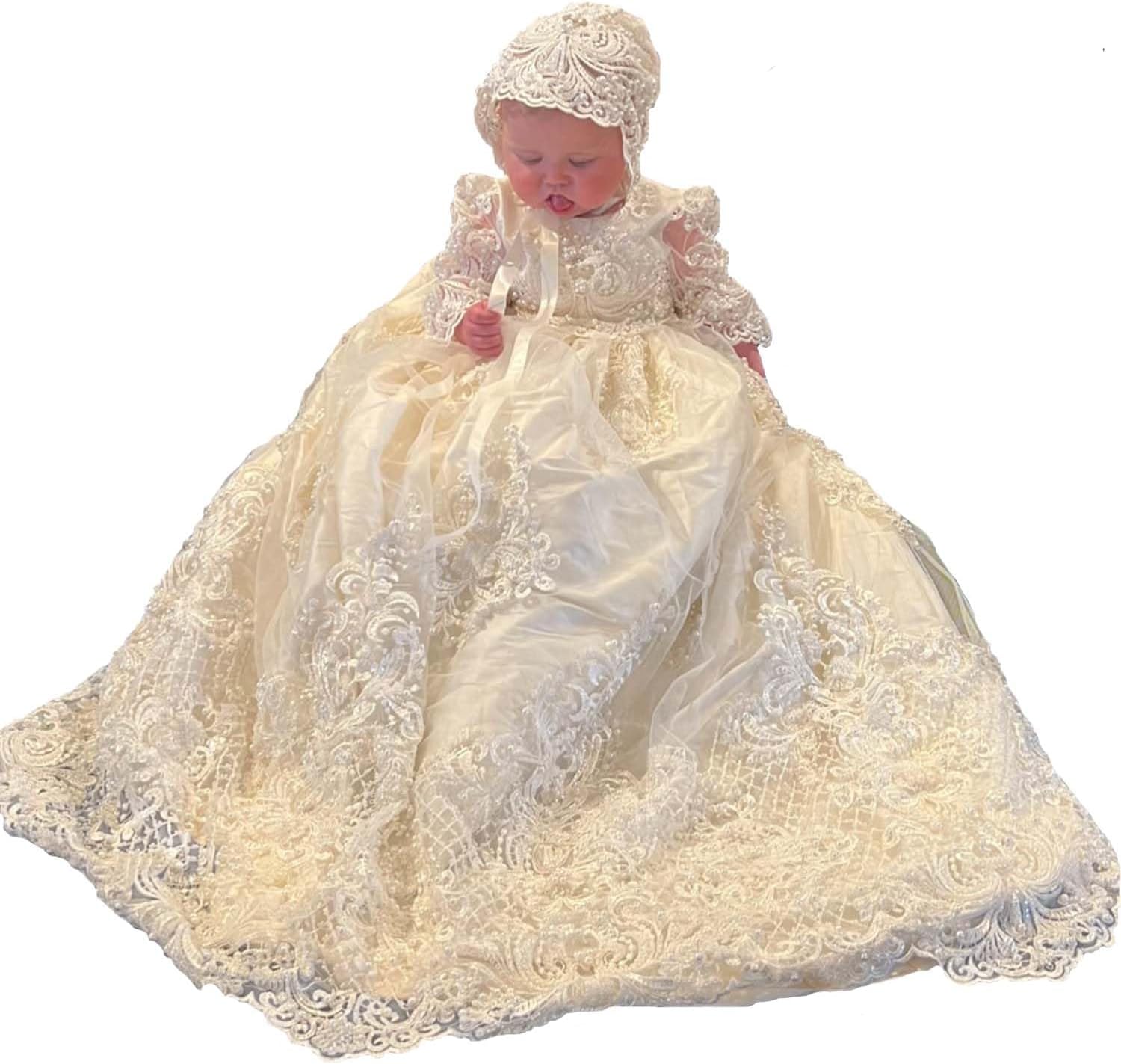 A full pearl dress for baby girl baptism dress