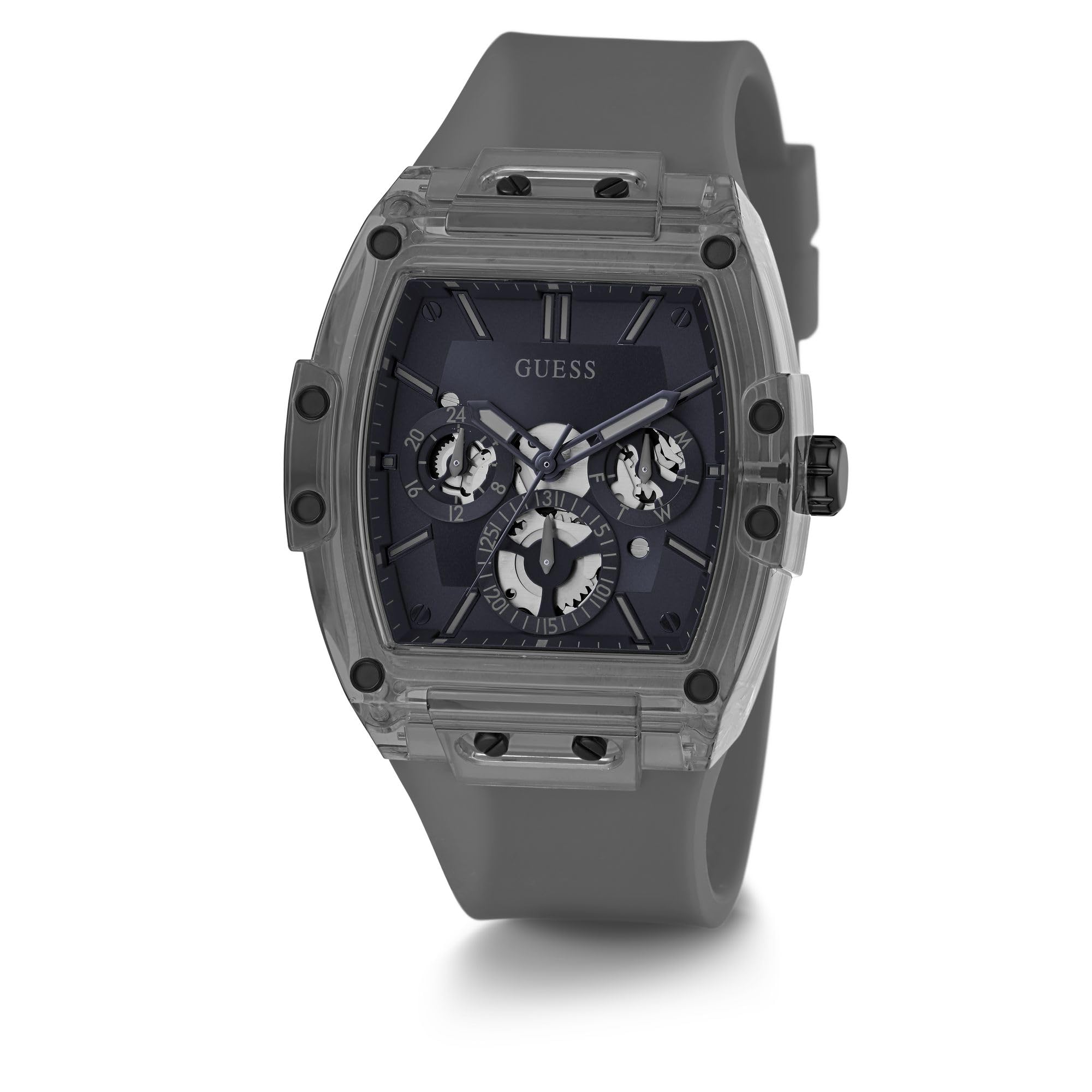 Guess Trend Casual Tonneau Diamond - Reloj para Hombre, 43 mm, Esfera Negra, Caja y Pulsera de Acero Inoxidable