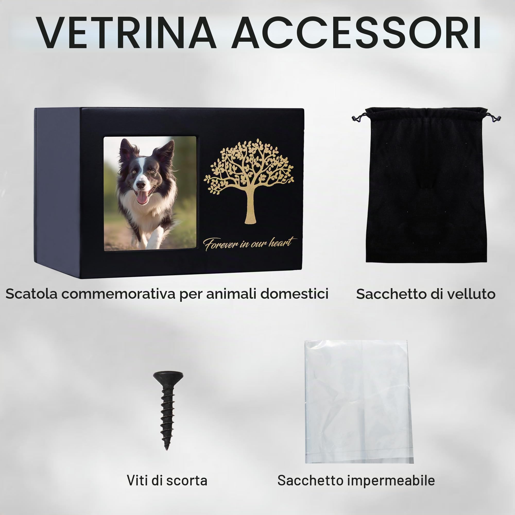 Urne per cani o gatti, cornice portafoto personalizzata e Albero Commemorativo, ceneri in legno, scatola dei ricordi per gatti o cani (25kg)