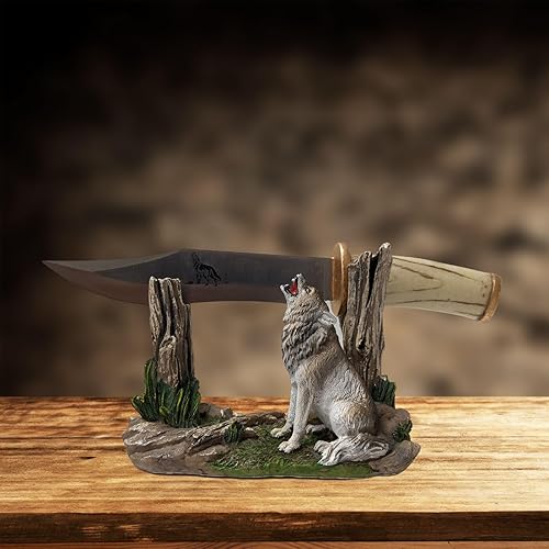 Miniatura 5 de BestGiftEver Cuchillo decorativo de hoja de caza con soporte de exhibición de lobo - Cabina de caza Decoración del hogar