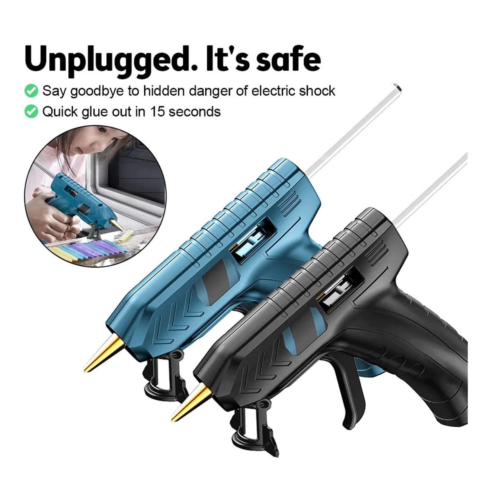 Set Di Pistole For Colla A Caldo Elettriche Al Litio USB Con Stick Da 50 Pezzi 0.7 * 150mm Pistola Elettrica For Adesivo Hot Melt 3. V Riscaldamento Rapido(Large battery)