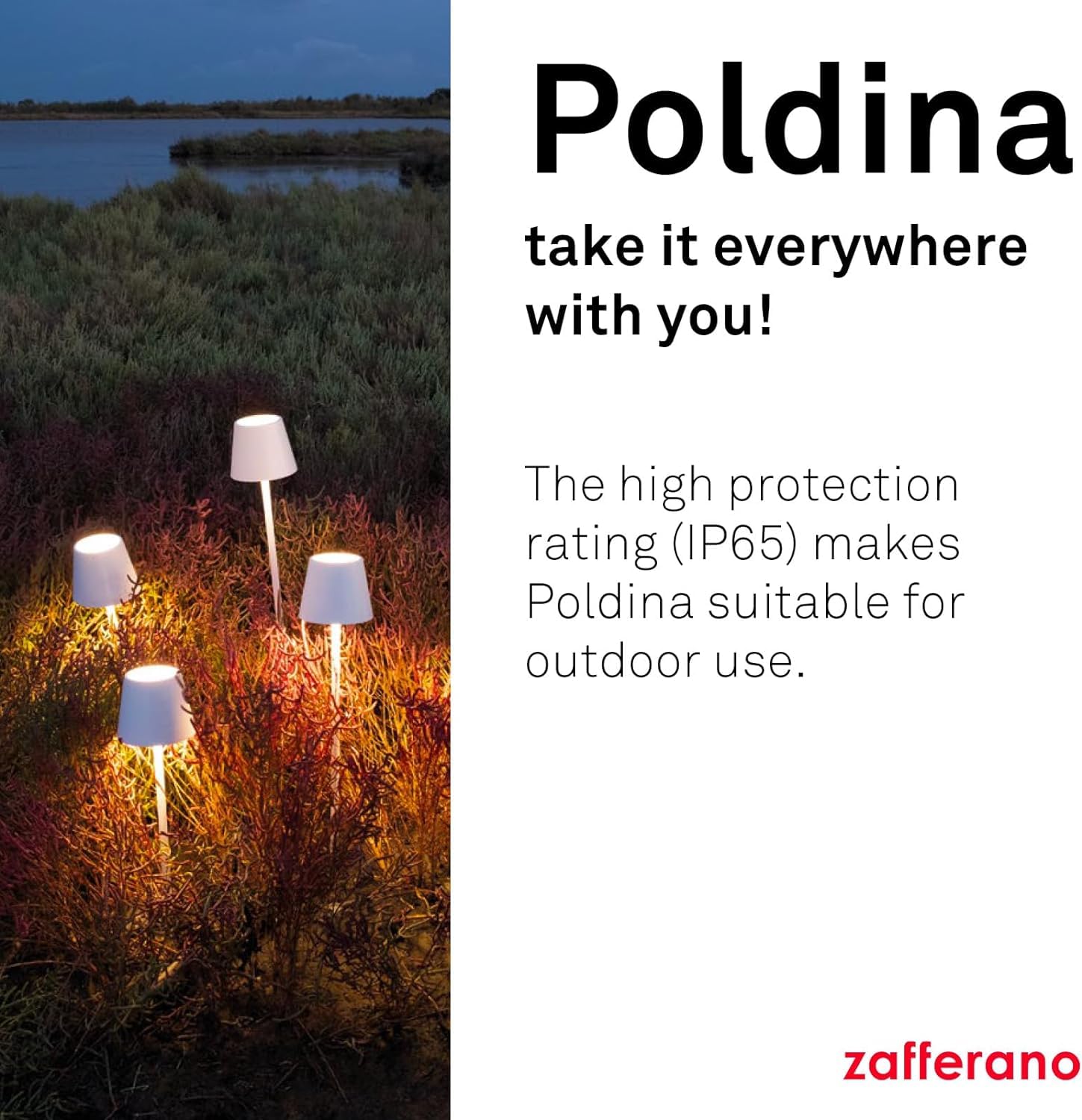 Zafferano, Poldina Pro Lamp, Rechargeable Cordless Table Lamp with Touch Controls, Suitable for Interior and Outdoor Dimmer - Image 3