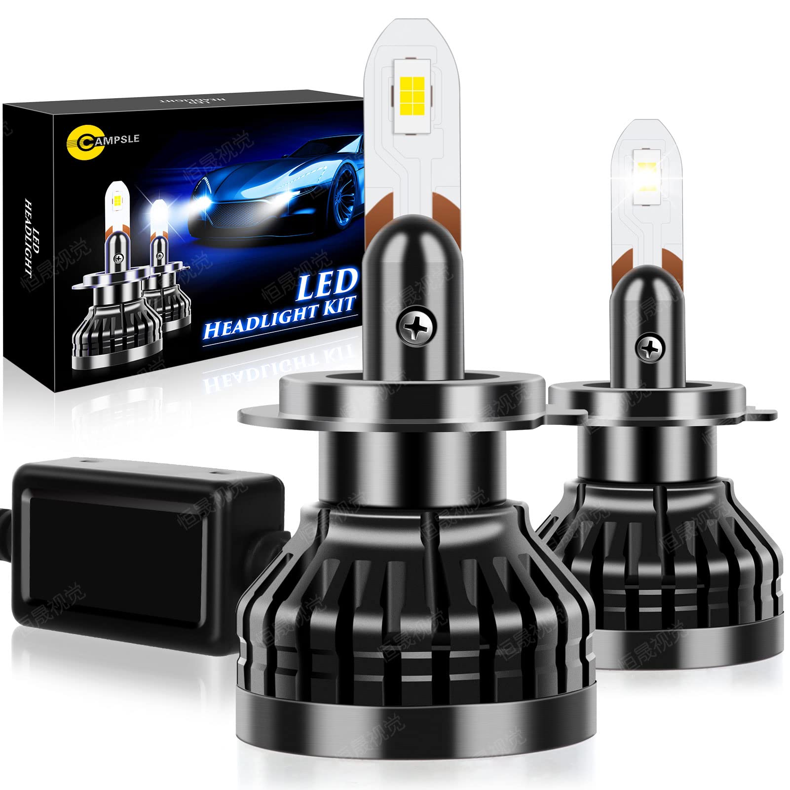 H7 LED Headlight Bulbs, ​2022 Upgrade LED Headlights Conversion Kit 6000K Cool White 240W 16000LM High Beam, Plug-and-Play, Bright LED Headlights with 12000 RPM Fan, Pack of 2