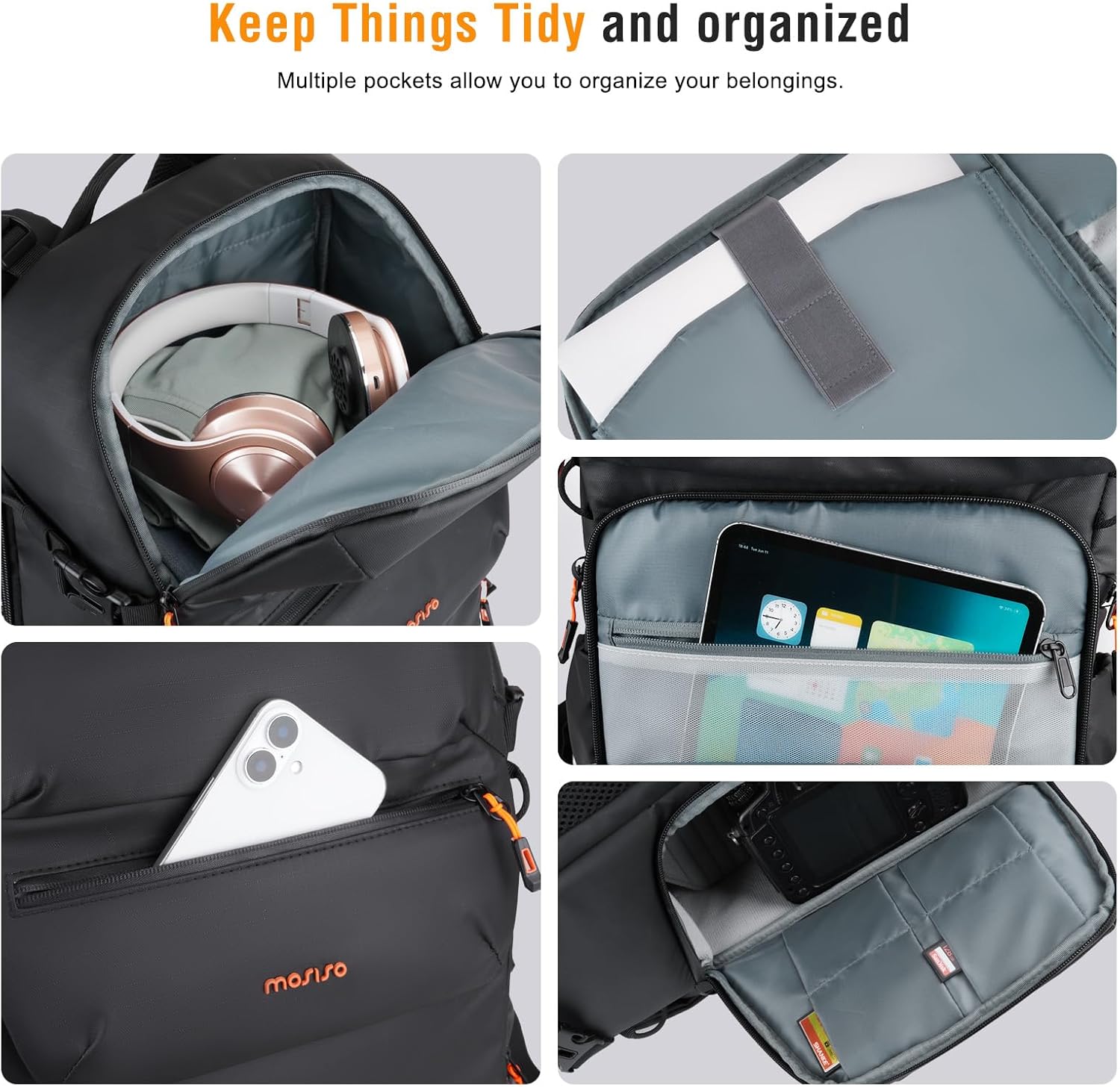 MOSISO Camera Backpack, DSLR/SLR/Mirrorless Large Camera Bag with Front Flap Pocket, Full Back Access Photography Backpack with Laptop Compartment&Tripod Holder&Rain Cover for Canon/Nikon/Sony, Black - Image 8