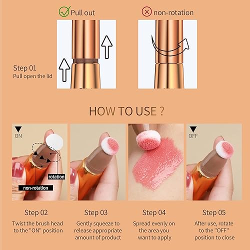 Miniatura 6 de Yeweian Blush Beauty Wand, varita líquida de contorno de rubor facial con aplicador de cojín, varita de rubor crema suave, acabado mate natural,
