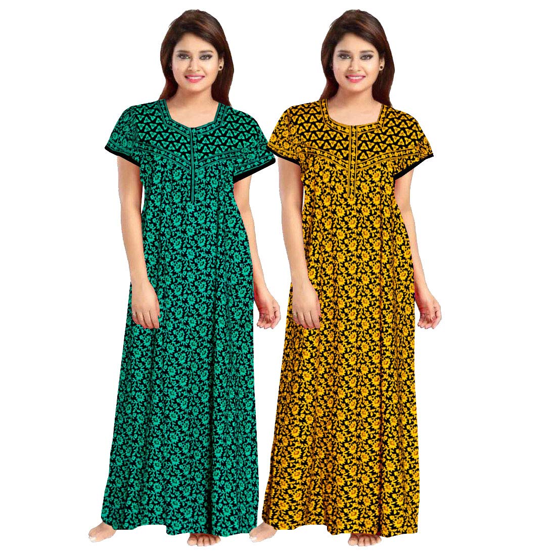 Trendy FabWomen's Soft Cotton Sleepwear Nighty (Multicolour, Free Size) -Pack of 2 Pieces