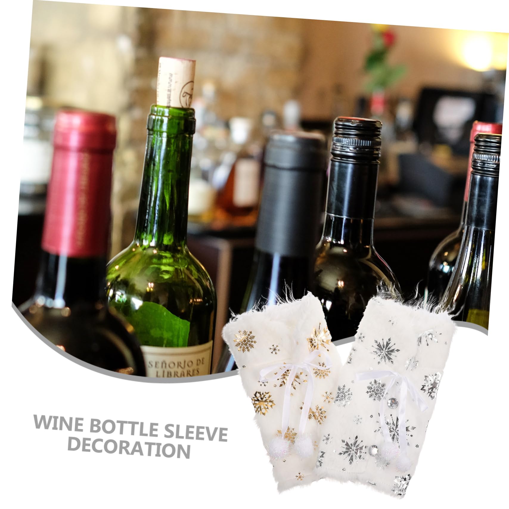 TOPBATHY Lot De 4 Housses De Bouteille De Vin De Noël Motif Flocon De Neige Réutilisables Décoratives 2 Pièces X 4